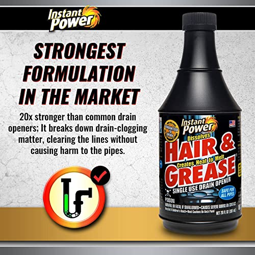 Instant Power Hair and Grease Drain Cleaner - Shower Liquid Clog Remover, Drain Defense for Sinks, Made in USA, Sink Cleaner and Deodorizer - 20 Oz 6 Pack - size: 20 Fl Oz (Pack of 6)