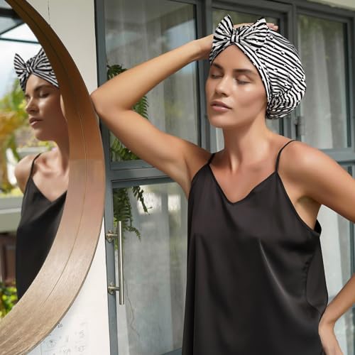 Yanibest Shower Cap for Women Reusable Waterproof, Adjustable Non-Slip Shower Hair Cap, Washable Bath Hat - color: Stripe