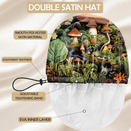 Shower Cap Adjustable Waterproof Double Layer Elastic Reusable Hair Bath Cap Cute Aesthetic for Women Girls-Mushroom - color: R10-Mushroom