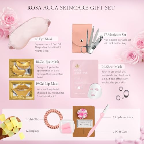 Gifts for Women, Birthday Gift for Women, 30pcs Rose Facial Skin Care Gifts Set, Thinking of You Gift, Spa Gifts Basket Set, Get Well Soon Gifts, Birthday, Christmas, Anniversary, Mothers Day, Wife
