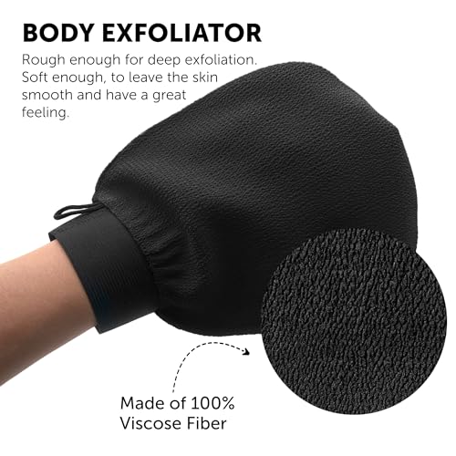 Valitic Exfoliating Glove Body Scrubber - Exfoliating Mitt Dead Skin Remover, Shower Face and Body Exfoliator - Korean Style Skin Scrubber Washcloth - Spray and Self Tan Remover, 1 Black - color: Night Black