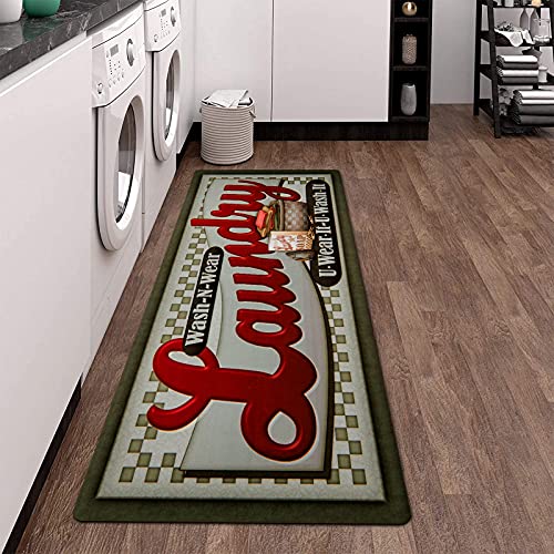 Pauwer Laundry Room Rug Runner 20"x60" Waterproof Rubber Laundry Mat Non Slip Kitchen Mats for Floor Washable Floor Mat Runner Rug for Farmhouse Mudroom Washroom Bathroom Decor - color: Laundry Red, size: 1'8" x 5'