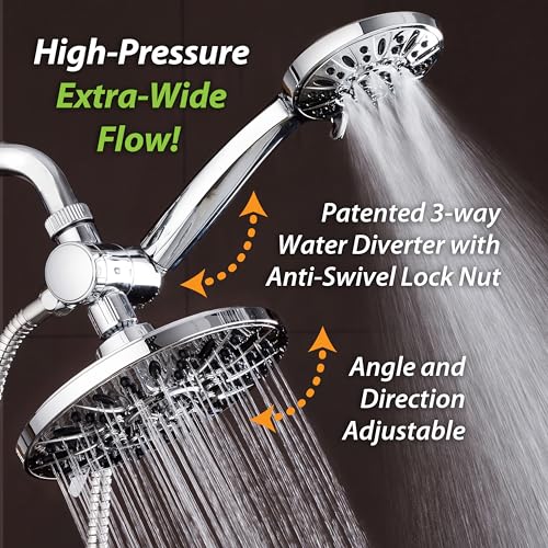 AquaDance 7" Premium High Pressure 3-Way Rainfall Combo for The Best of Both Worlds - Enjoy Luxurious Rain Showerhead and 6-Setting Hand Held Shower Separately or Together - Chrome Finish - 3328 - color: Chrome, style: 2.5 Gallons Per Minute