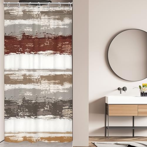 Abstract Brown 36Wx72H Shower Curtain Small Stall Half Modern Geometric White Grey Striped Simple Neutral Watercolor Oil Painting Bathroom Curtain Set Aesthetic Bath Bathroom Accessories Decor - size: 36"W x 72"L (Pack of 1)