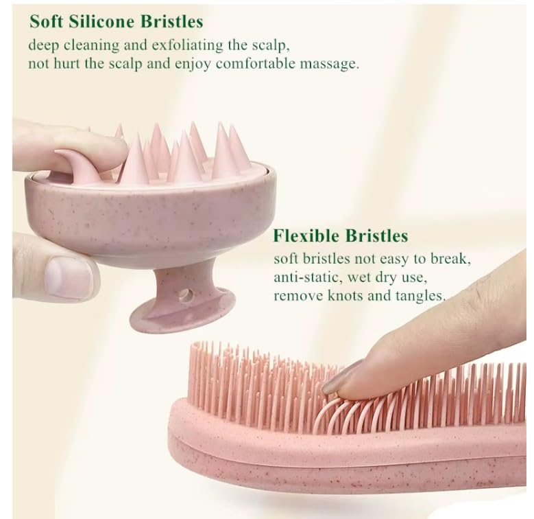 Wheat Straw Hair Brush and Comb Set - 100% Eco-Friendly - Wide Tooth Comb, Brush, and Scalp Massager Reduces Frizz & Promotes Healthy Hair Growth (3pc Combo) (Pink) - color: Pink