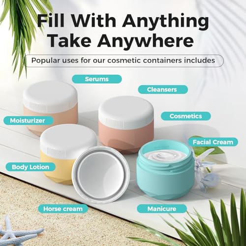 Travel Containers for Toiletries, 4-Pack TSA Approved Silicone Jars (2.5oz) - BPA Free Leakproof Cosmetic Containers for Creams, Lotion, Skincare & Makeup with Bonus Waterproof Bag - color: Cream, size: 75ML