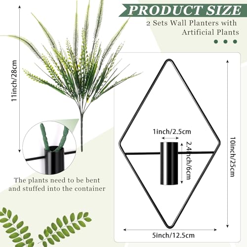 Canlierr 2 Pieces Black Wall Decor Hanging Planters with Artificial Plants Metal Hanging Vase Indoor Plants Holder Modern Geometric Wall Art for Bathroom Bedroom Living Room Decor(Boston Fern) - color: Black, size: Boston Fern