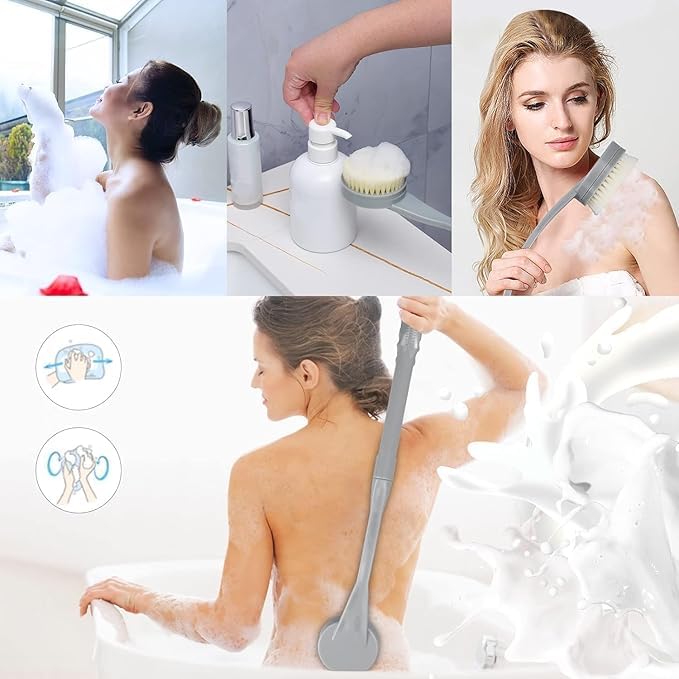 Back Brush Long Handle for Shower, 20.5” Back Bath Brush for Shower, Back Scrubber, Exfoliation and Improved Skin Health for Elderly with Limited Arm Movement, Disabled, Pregnant Women - color: Gray