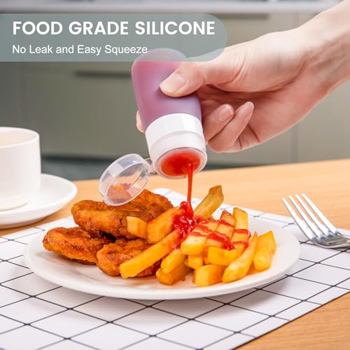 MICEBAY Condiment Squeeze Bottles for Sauces, 2-oz Mini Silicone Salad Dressing Container to Go with Reusable Sandwich Bag, Leakproof Ketchup Bottle for Bento Lunch Box, 4 Pack, Gray - color: Gray, size: 2 OZ