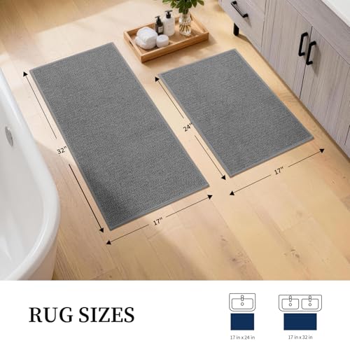 YIHOUSE Dark Gray Bathroom Rugs Sets 2 Piece, Quick Dry Thin Bath Mat, Non Slip Absorbent Machine Washable, Bath Rugs for Bathtub Sink Home Decor (17"x24" + 17"x32") - color: Dark Gray, size: 17"x24"+17"x32"