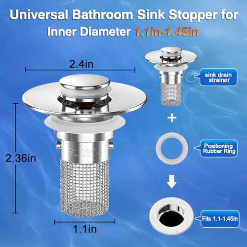 Bathroom Sink Drain Strainer, Pop-up Sink Drain Strainer with Removable Stainless Steel Strainer Basket Hair Catcher, Bathroom Sink Strainer for Bathroom Sink Stopper Replacement(1PCS) - color: Sliver-1