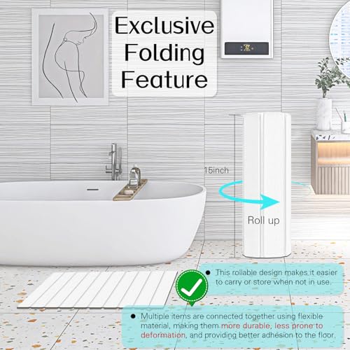 Cuckan 2 Pack Foldable Stone Bath Mats for Bathroom Super Absorbent Diatomaceous Earth Bath Mat Quick Dry Bath Rug Drying Mats with Non Slip Shower Rug Tub Shower Mat - color: White, size: 2x Rug 15x24" + 2x Non-slip Mat