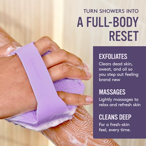 Sud Scrub® Antimicrobial Silicone Body Scrubber, Exfoliating Body Brush for Sensitive Skin, Antibacterial Shower Scrubber for Body, Bathroom Essentials for Men & Women, Purple - color: Purple