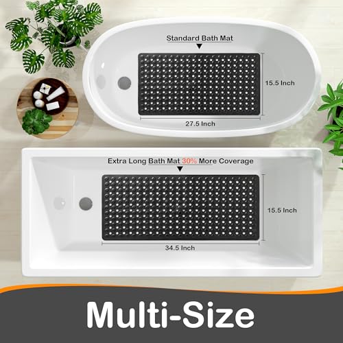 Yimobra Bathtub Mat Non Slip, 34.5"X15.5" Long Shower Mat for Inside Shower, Machine Washable Bath Mat with Drain Holes & Strong Suction Cups, Soft on Feet, Bathroom Essentials, Black - color: Black, size: 34.5 X 15.5 Inch