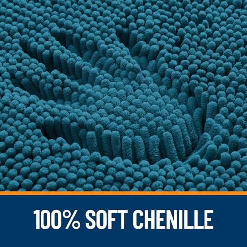 OLANLY Toilet Rugs U-Shaped 20x20, Extra Soft Absorbent Chenille Contour Bathroom Rugs for Toilet, Dry Quickly, Machine Washable, Non-Slip Bath Mat, Peacock Blue - color: Peacock Blue, size: 20" X 20" Contour Rug