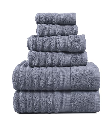 LANE LINEN Towels for Bathroom - 6 Piece Value Set - 100% Mercerized Cotton, Super Soft & Quick Dry - 2 Bath, 2 Washcloths, 2 Hand Towels - Oeko TEX Certified, Tumble Dry Safe & Durable - Cool Grey - color: 01: Cool Grey, size: 6 Piece Towel Set