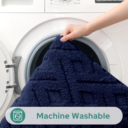 HOMEIDEAS Navy Blue Bathroom Rug Set 2 Piece, Soft Microfiber Tufted Bath Mats, Super Absorbent Non Slip, Machine Washable Bathroom Rugs for Tub, Shower and Floor, 20" x 32" Plus 16" x 24" - color: Navy Blue