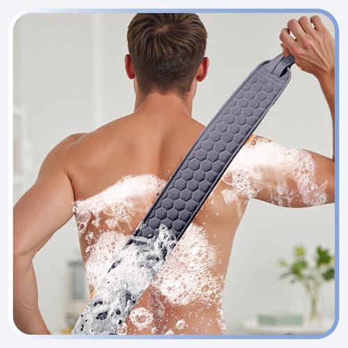 Back Scrubber for Shower with Handles, 40 Inch Extra Long Double-Sided Exfoliating Bath Strap, Textured Body Washer with Extended Reach for Deep Cleaning (Grey) - color: Grey