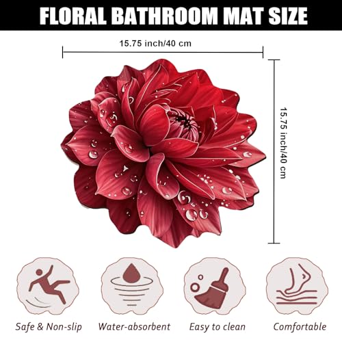 Floral Diatomaceous Earth Floor Mat 3D Flowers Pattern Bath Mat Non-Slip Bath Rug Safe Absorbent Quick Drying Bathmat Suitable for Bathroom Kitchen Entrance (Style 1, 15.75"/40cm) - color: Style 1, size: 1'4" x 1'4" (Flower)