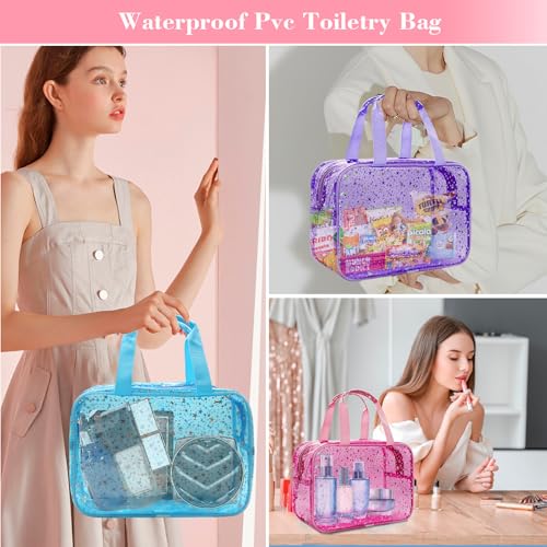 Clear Blue Star Large Makeup Bag with Star Pattern 12x5x8 inch, Travel Cosmetic Bag with Handle, Durable PVC Material Washbag Zipper Opening Design for Makeup Travel Organizer or Gym Use - color: Blue, style: Star
