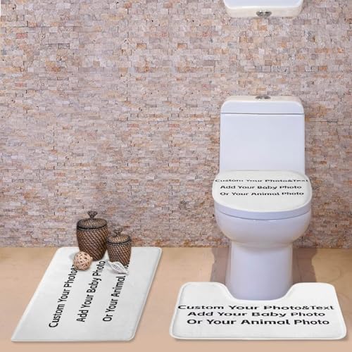 Custom Your Photo Add Your Baby Photo or Add Your Animal Photo Custom 3 Piece Bathroom Rug Set Custom Personalized Toilet Cover 3-Piece Set Customized Bathroom Three-Piece Suite - color: Custom Your Photo