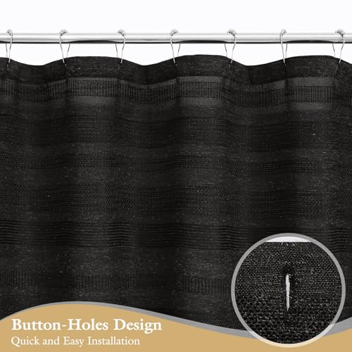 Extra Long Boho Farmhouse Shower Curtain with Tassel, Linen Bohemian French Country Chic Bathroom Shower Curtain Set, Modern Striped Textured Shower Curtain 72x84 - Black - color: Black, size: 72"W x 84"L (Pack of 1)