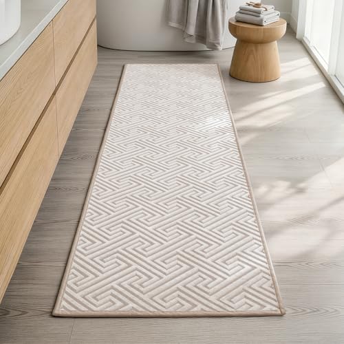 YIHOUSE Beige Bathroom Runner Rugs 17"x59", Quick Dry Non Slip Long Bath Rug, Absorbent Machine Washable Thin Bath Mat for Restroom Floor Tub Laundry Room Home Decor - color: Beige, size: 1'5" x 4'11" (Rectangular)