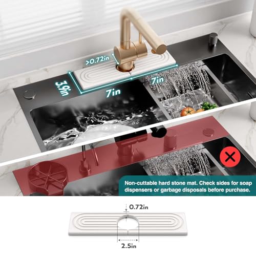 eormoe Diatomite Kitchen Faucet Mat - 14Inch Water Absorbing Stone Tray for Sink, Stone Fast-Drying Faucet Mat for Kitchen Counter Sink Accessories (Light Grey, 14'' x 3.9'') - color: Light Grey, size: 14" x 3.9"