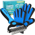 Maxpower Planet Pet Grooming Brush and 2X Grooming Gloves Combo - Double Sided Dematting, Deshedding Undercoat Rake for Dogs and Cats - Reduce Shedding Easily - Blue - color: A1 - Rake & Glove (Best Value), size: Large