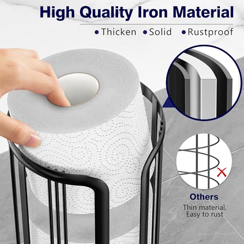 Toilet Paper Holder Stand, Black | Freestanding, Minimalistic Storage Solution, Reserve Mega Rolls - color: Black