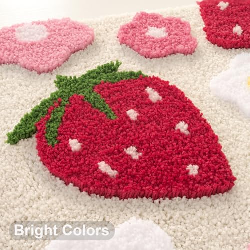 Anybar U-Shaped Toilet Rug 20x24'' - Super Soft Absorbent Bathroom Mat with Cute Strawberry & Flower Design, Non-Slip Quick-Dry Washable Contour Rug for Toilet, Bath Mats for Bathroom Decor（Beige） - color: Beige, size: 1'8" x 2' (U-Shape)