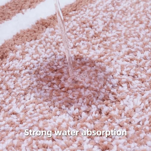 3 Piece Soft & Absorbent Microfiber Striped Bathroom Rug Set - U-Shaped Toilet Rug, Non-Slip Rubber Bottom, Quick Dry, Pink - color: Pink