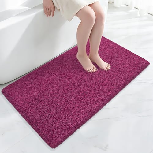 Bathroom Rugs 48"x24", Fluffy Soft Thick Absorbent Bath Mat Rubber Backing Quick Dry, Machine Washable Bath Mats for Bathroom Tub, Floor, Shower, Bedroom Home Decor Accessories, Burgundy - color: Burgundy, size: 48" x 24"