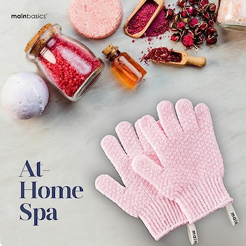 MainBasics Deep Exfoliating Bath Gloves, Pink, 1 Pair | Heavy-Textured Nylon, Shower Scrub, Dead Skin Removal, Machine Washable - color: Soft Pink