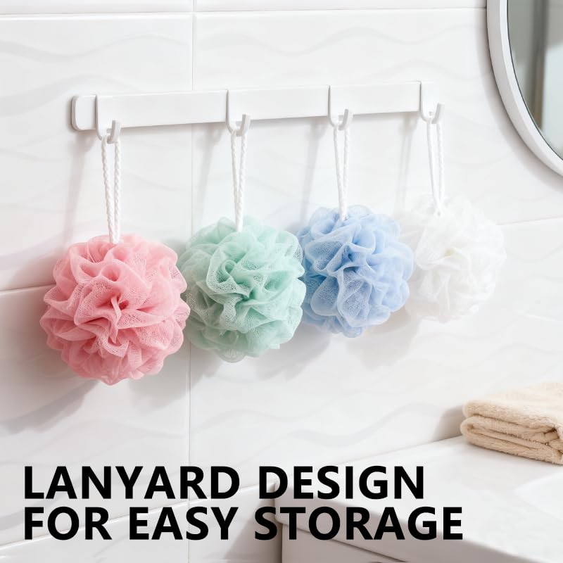 Shower Loofah Sponge for Men Women Loofah Exfoliating Body Scrubber 4 Color Mesh Shower Pouf Balls for Body Wash