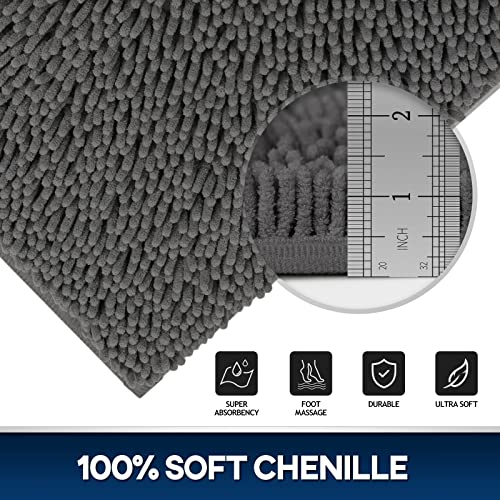 TREETONE Chenille Bath Mat 3 Piece Bathroom Rugs Set, 20x20 Inches U-Shape Contoured Toilet Mat & 20x32 Inches Rug & Lid Cover, Soft Water Absorbent Rugs for Tub Shower & Bath Room - Charcoal Gray - color: Charcoal Gray, size: Set of 3-Medium 20" x 30"/Co