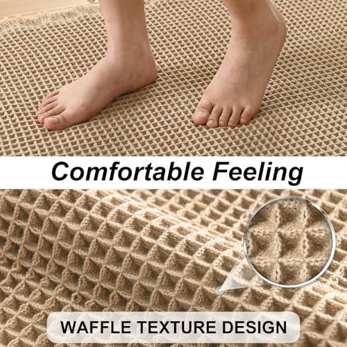 JIUZHEN Set of 2 Waffle Bath Mats Boho Non Slip Bath Rugs Washable Bathroom Rugs Super Absorbent Waffle Mats Ultra Soft Fast Drying Mat for Bathroom Floor, Tub, 16" x 24" +20" x 32", Brown - color: Brown, size: 16"x24" + 20"x32"