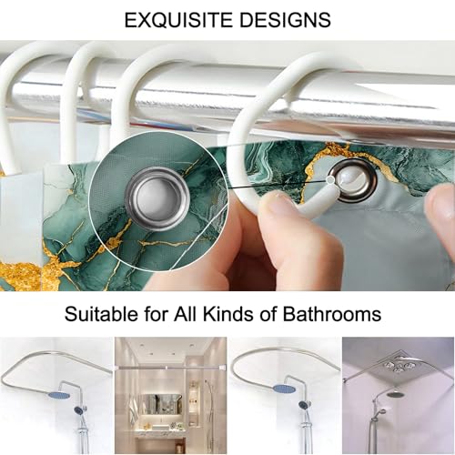 Lnond 4Pcs Marble Bathroom Sets with Shower Curtain and Rugs,Green Gold Marble Modern Art Bathroom Shower Curtain Sets with Rugs and Accessories - color: Green Gold Marble