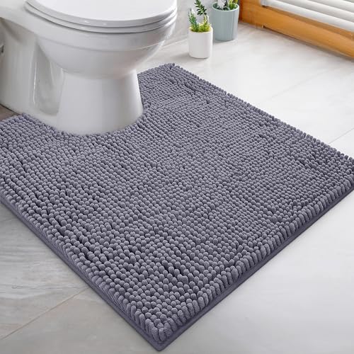 LuxUrux U-Shaped Toilet Bath Mat – Absorbent & Non-Slip Contoured Rug for Toilet Base, Plush Chenille, Machine Washable (20 x 20 inch, Dark Gray) - color: Dark Gray, size: 20'' X 20'' U