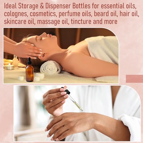 4 Pack, 2 oz Dropper Bottles with 2pcs Glass Pipettes(1ml) - Essential Oils Bottles for Health, Personal Care & Beauty - 60ml Thick Dark Amber Glass Tincture Bottle with Eye Droppers, Leakproof - color: with 2 Graduated Droppers