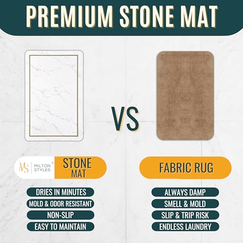 Stone Bath Mat – Super Absorbent Diatomaceous Earth Bath Mat, Quick-Drying Stone Bath Mats for Bathroom, Easy to Clean Bathroom Mat Quick Dry, 24 x 16 inch, White Modern Marble