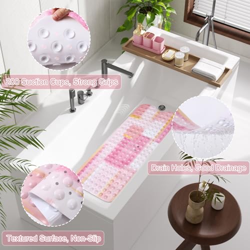 XLHOMO Bathroom Accessories Set - 26PCS Pink Bathroom Set, Bathroom Accessory Set with Shower Curtain and Rugs and Bathtub Mats for Home - color: Plaid Pink & Gold, size: Complete Set+Bath Rugs+Bathtub Mat