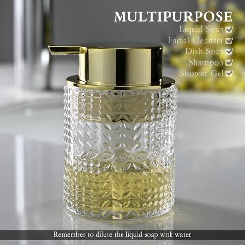 CICUFY Foaming Glass Soap Dispenser,Hand Foam Soap Dispenser for Kitchen & Bathroom-2 Pack（B-Type Clear Glass/Gold Pump） - color: Clear-2 Pcs, style: Foam/Polkadot Pattern/Golden Top