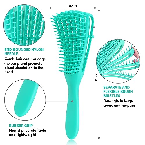 4pcs Curly Hair Brush Set for Adult & Kids Wet or Dry, Detangling & Wide Tooth Comb with Hair Detangler (4, Green) - color: Green, size: 4pcs