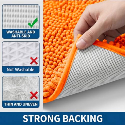 Bathroom Rugs Sets 2 Piece,Super Absorbent Chenille Bath Mats and U-Shaped Toilet Rug,Strong PVC Non Slip Backing,Microfiber Washable Dry Quickly Bath Mats for Bathroom(20"x32"+20"x20"U, Orange) - color: Orange
