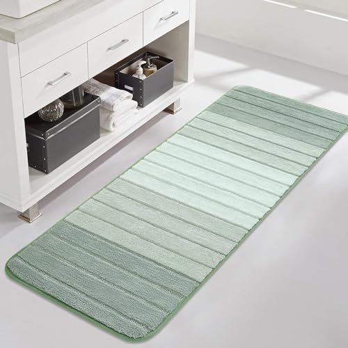 Kmson Ombre Bath Mat for Bathroom, Non Slip Ultra Soft and Thick Water Absorbent Bath Carpet, Machine Washable & Quick Dry Bathroom Rug, for Bedroom Door Living Room Green 17" x 47" - color: Green Rug, size: 17" x 47"