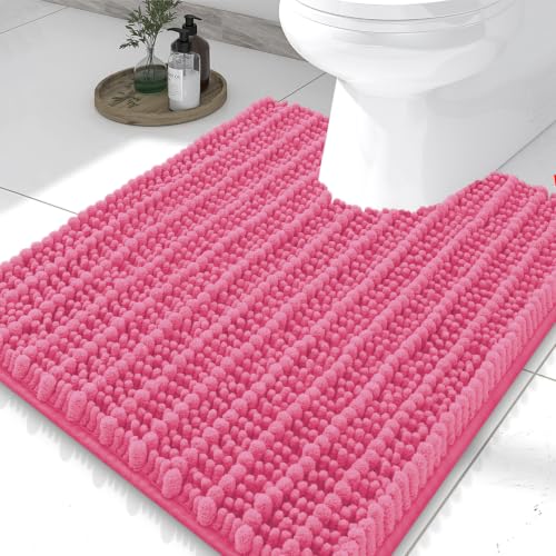 Smiry Bathroom Toilet Rugs U Shaped 24x20, Extra Soft Absorbent Non Slip Rubber Backing Chenille Contour Bath Rugs for Toilet, Machine Washable Contoured Bath Mats, Hot Pink - color: Hot Pink, size: 24'' X 20''