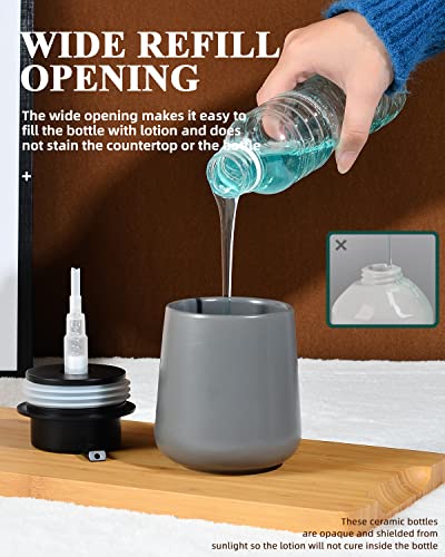 BosilunLife Grey Lotion Dispenser - Modern Ceramic Soap Dispenser Bathroom 12 oz Bottles Lotion Hand Pump Dispenser Black Pump Dish Liquid Dispenser for Kitchen Hand Wash Dispenser - color: Matte Grey