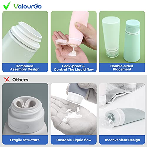 Valourgo Travel Bottles for Toiletries Tsa Approved Travel Size Containers BPA Free Leak Proof Travel Tubes Refillable Liquid Travel Accessories for Cosmetic Shampoo and Lotion Soap for travel, 4Pcs - color: Pink, White, Blue, Green