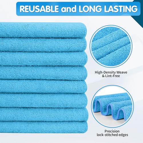 20 Pack Blue Microfiber Cleaning Cloth, Lint-Free Car Wash Towels, All-Purpose Absorbent Cleaning Rags for Housekeeping, Dust Cloth for Office, Mechanic, Automotive - color: Blue
